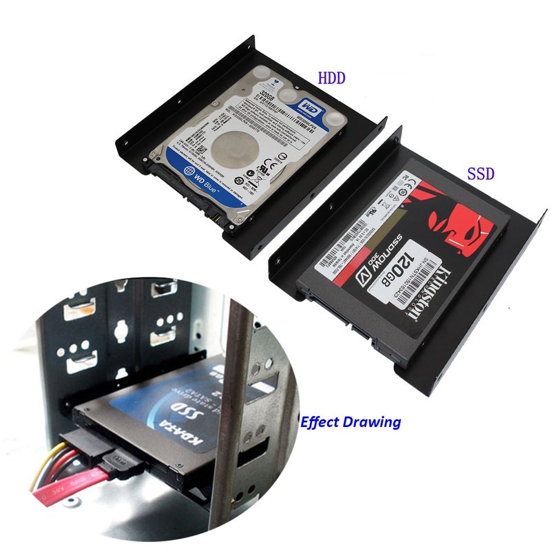 SNANSHI 2.5 to 3.5 Hard Drive Adapter, SSD Mounting Bracket, Metal, Black (Pack of 2) - Image 2